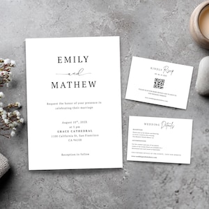 Minimalist Wedding Invitation Suite • Editable Canva Template with Faux Embossed Back • Modern Elegant Digital RSVP & Details Card