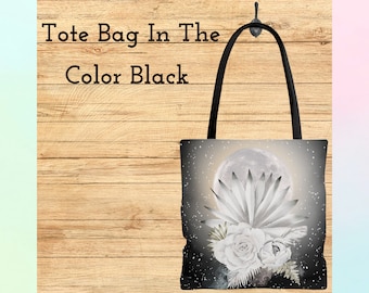 Floral Moon light Tote Bag. Celestial Moon Tote Bag. Moon Tote Bag