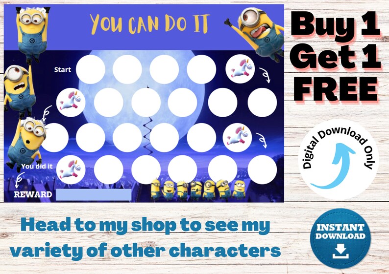 Minions Reward Chart Potty toileting Chart Children s Etsy