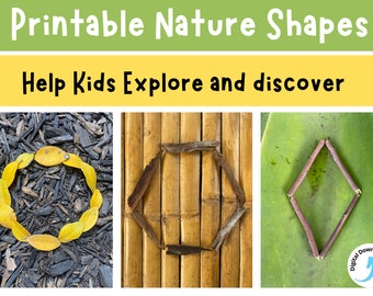 Nature shapes printable posters, Nature shapes digital download, Nature shapes flash cards and bunting, Montessori Shapes learning,