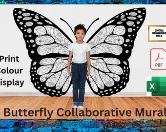 Butterfly Collaborative Mural for classrooms, Digital download activity, Student Collaborative mural, Butterfly give me wings design