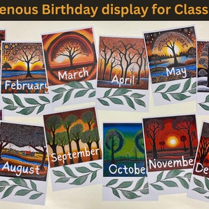 Indigenous Birthday display for classroom. Aboriginal dot painting student birthdays. Printable resources for school and classroom.