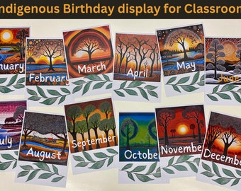 Indigenous Birthday display for classroom. Aboriginal dot painting student birthdays. Printable resources for school and classroom.