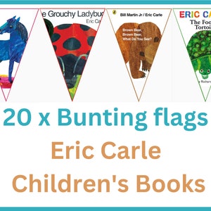 Eric Carle Book bunting, décorations de baby shower diy, décor de baby shower neutre, décor de crèche, bruant imprimable, bannière de bruant, drapeaux