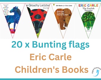 Eric Carle Book bunting, diy baby shower decorations, neutral baby shower decor, nursery decor, printable bunting, bunting banner, flags