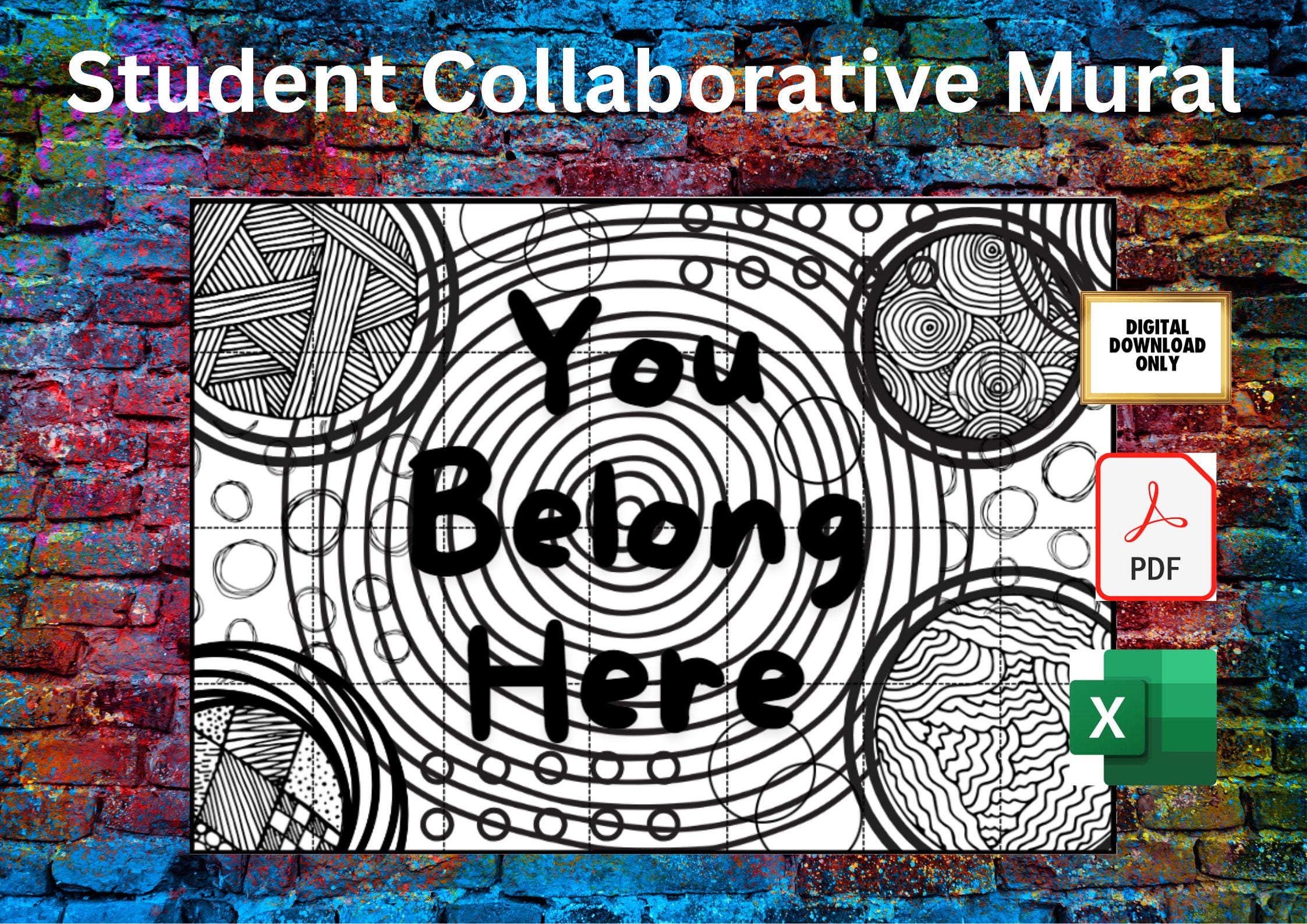 Collaborative Student Mural, You Belong Here classroom mural display, Printable mural for students, Digital download mural, You belong here