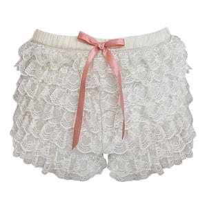 Lace ribbon Coquette Shorts With Ruffles