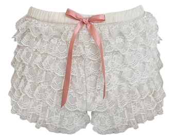 Lace ribbon Coquette Shorts With Ruffles