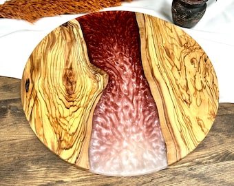 Personalized Charcuterie Board Olive Wood And Resin Mix Customized Round Serving Plate Serving Tray , Housewarming Gift , Mother's Day Gift