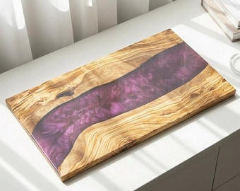 Personalized Charcuterie Board Olive Wood Purple Resin Customized Serving Tray Custom Serving Plate , Housewarming Gift , Christmas Gift
