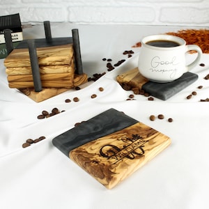 Personalized Olive Wood And Epoxy Resin Coasters Wood Coaster  Wedding Gift Wooden Coasters , Housewarming Gift , Christmas Gift