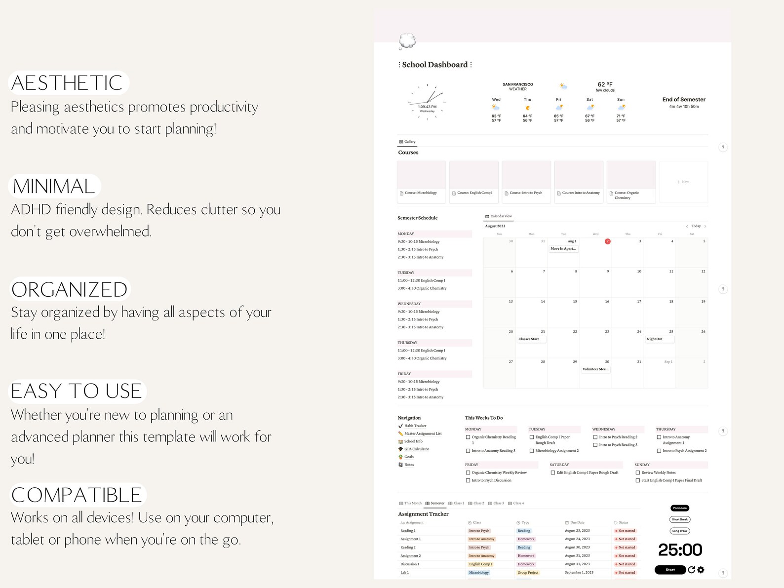 Minimal Pink Aesthetic Academic Notion Dashboard Template Etsy