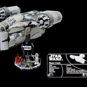 Display - Vetro acrilico - Supporto per Razor Crest LEGO Star Wars 75292 con placca inclusa