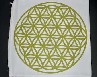 Upholstery cover round with flower of life, flower of life, gold color, cushion cover