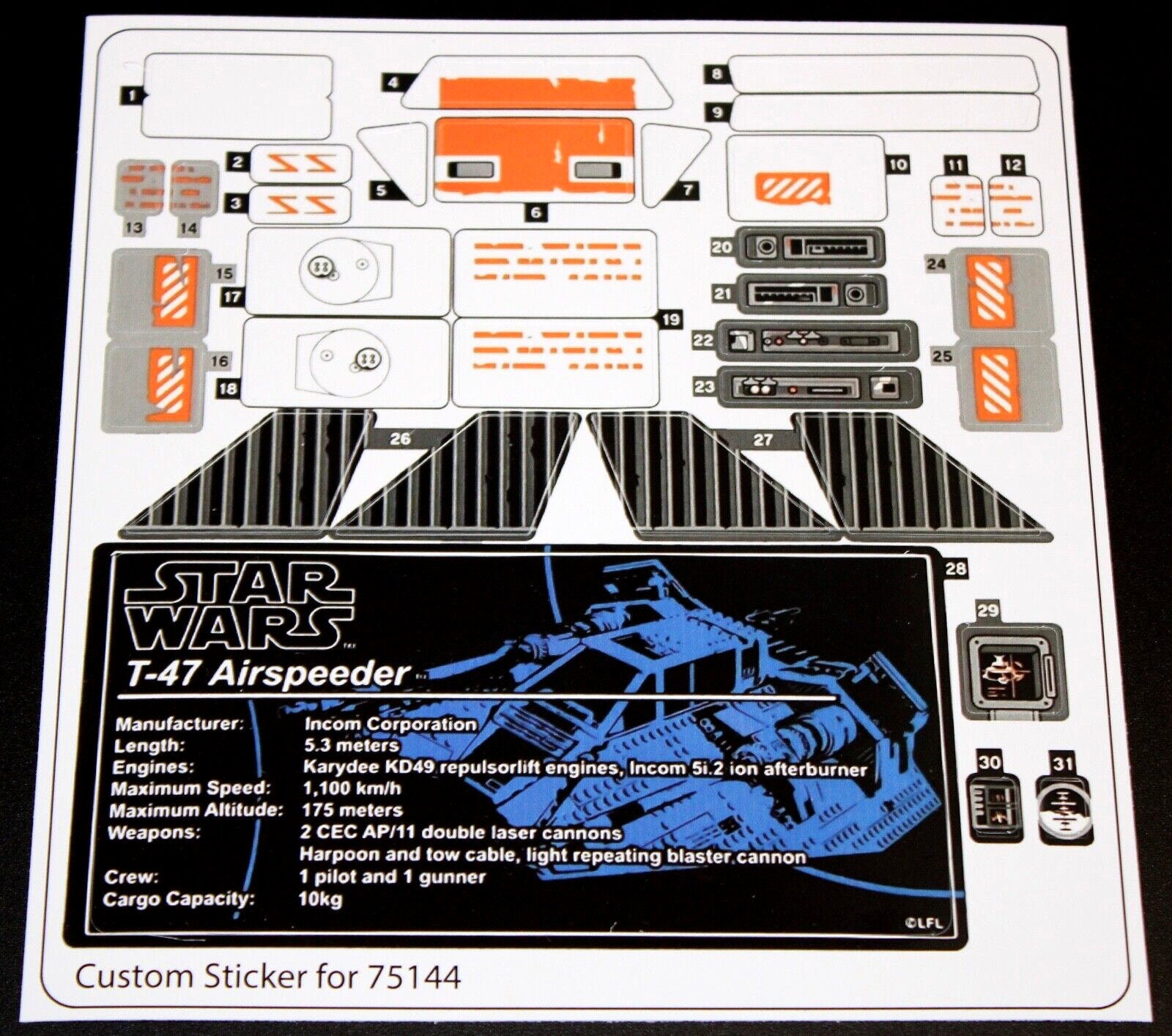 Custom Sticker Sheet for 75144 Replacement Sticker Sheet for 75144