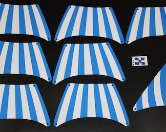 Cloth Sail Sail Set Compatible with Ship 10210, Blue White Single-Sided Print, Flag Double-Sided (6274 Look)