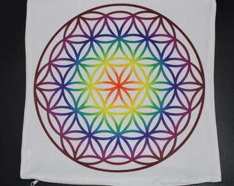 Upholstery cover with flower of life, flower of life, rainbow colors, cushion cover 40 x 40 cm