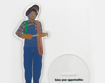 AMERICA250 Woman. WW2 Wendy the Welder Black American Acrylic Figure with Inspirational Message.