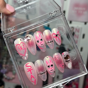STRAY KIDS press on nails handmade fake nails kpop press ons STAY press ons concert false nails red and black charm nails chrome