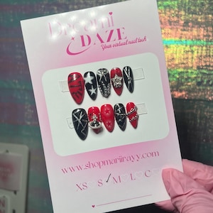 Stray Kids press on nails handmade fake nails kpop press ons Dominate World Tour press ons concert false nails red and black chrome