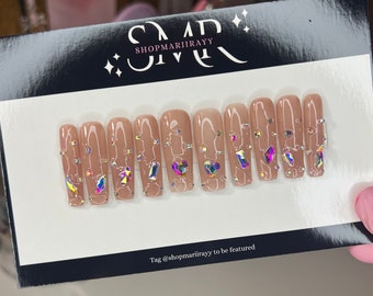 Rhinestone Bling Press On Nails: Classy Handmade Custom Nails