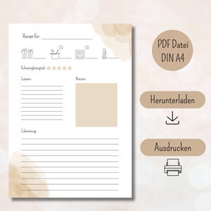 Plantilla de recetas para imprimir PDF descarga digital formato DIN A4 vertical plantilla de recetas imprimible tarjeta de recetas beige para rellenar cocina alemana