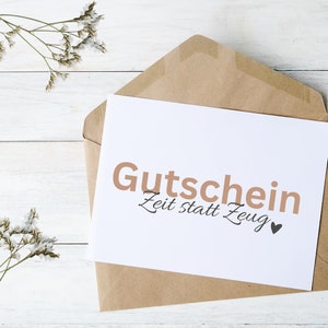 Gutschein Zeit statt Zeug zum Ausdrucken Last-Minute Geschenk Postkarte Faltkarte DIN A6 Download Gutscheinkarte Weihnachtsgeschenk