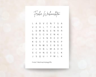 Postcard Christmas Christmas card puzzle PDF DIN A6 printable digital Christmas greetings crossword puzzle Christmas puzzle last minute