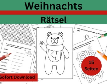 Weihnachten Rätsel Kinder Spiele Adventszeit Kindergarten Spiele ausdrucken  Rätselseiten Adventskalender Aufgaben Digital Download Advent