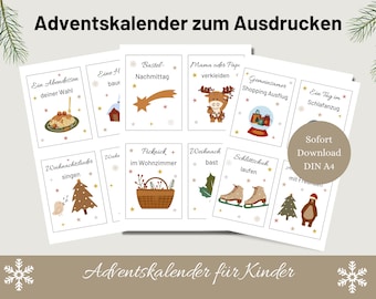 Advent calendar children DIY to print Boho Advent calendar cards Digital download voucher time instead of stuff child PDF activity cards