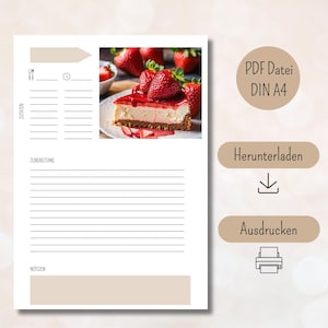 Modèle de recette à imprimer PDF téléchargement numérique DIN A4 format portrait modèle de recette imprimable carte de recette boho pour remplir la cuisine allemande
