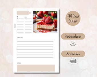 Rezeptvorlage zum Ausdrucken PDF digitaler Download DIN A4 Hochformat druckbare Rezeptvorlage boho Rezeptkarte zum ausfüllen deutsch kochen