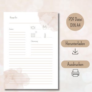 Modèle de recette à imprimer PDF téléchargement numérique DIN A4 format portrait modèle de recette imprimable carte de recette boho pour remplir la cuisine allemande