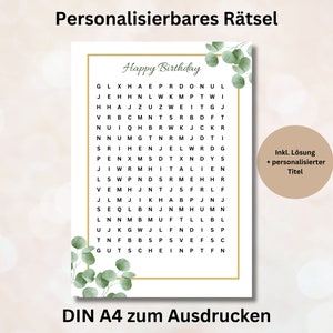 Quebra-cabeça personalizado, voucher personalizável, modelo de voucher de presente, download em PDF para impressão, surpresa de aniversário, ouro, eucalipto