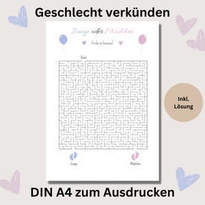 Le genre de bébé révèle un puzzle, un jeu de devinettes, un labyrinthe pdf, un garçon ou une fille à imprimer, un jeu de baby shower allemand, un jeu de devinettes, une révélation du genre, une baby shower