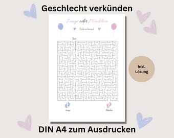Baby gender reveal puzzle guessing game labyrinth pdf boy or girl to print german baby party game gender reveal baby shower