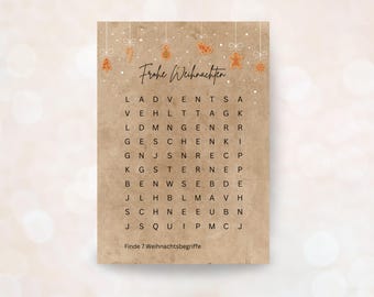 Christmas card puzzle postcard PDF DIN A6 printable digital Christmas greetings word search crossword puzzle Christmas puzzle last minute