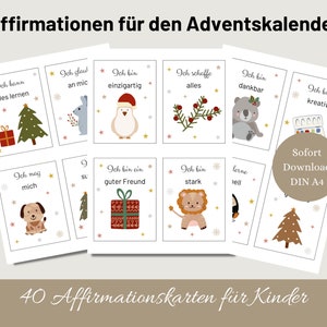 Affirmationen für Adventskalender Kinder zum Ausdrucken Affirmationskarten DIY Glaubenssätze Mutmacherkarten Motivationskarten Tiere Boho