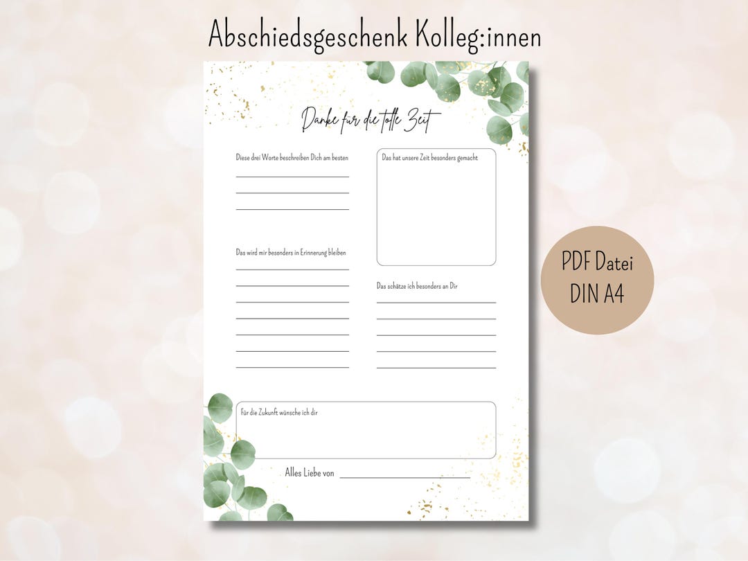 Abschiedsgeschenk Kollegen zum Ausfüllen Abschiedskarte Kollegin DIY