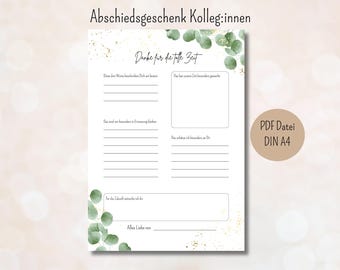 Abschiedsgeschenk Kollegen zum Ausfüllen Abschiedskarte Kollegin DIY Ausfüllkarte Verabschiedung Rente Ruhestand Freundebuch Lehrer PDF