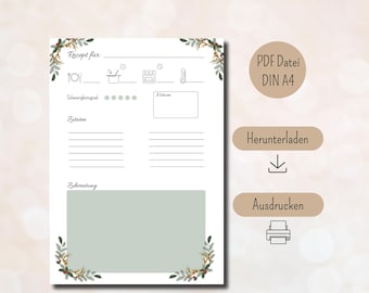 Christmas recipe template to print PDF digital recipe card digital download DIN A4 portrait format recipe card to fill in German