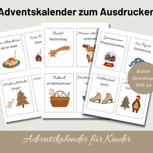 Adventskalender voor kinderen DIY om te printen Boho adventskalenderkaarten van papier Digitale download PDF-voucherkaarten Tijd in plaats van spullen