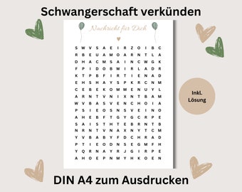 Annoncer la grossesse puzzle PDF, téléchargement instantané Annoncer la grossesse, allemand, jeu de baby shower jeu de devinettes Nous allons avoir un bébé