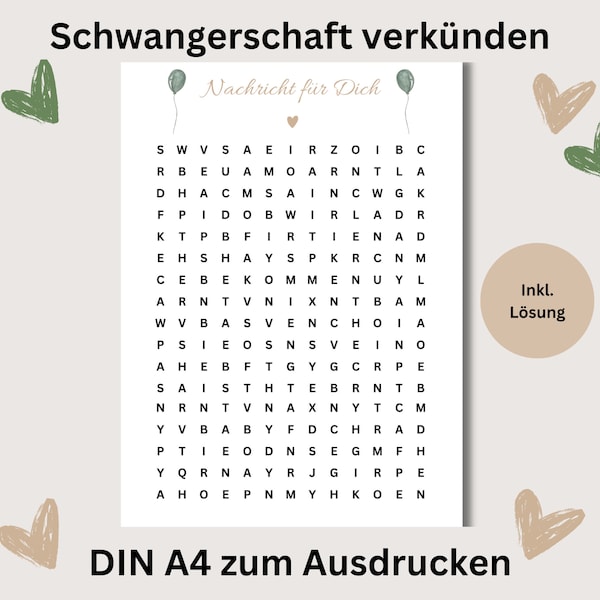 Announce pregnancy puzzle PDF, instant download Announce pregnancy, German, baby shower game guessing game We're having a baby