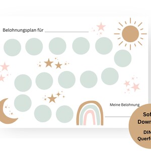 Belohnungstafel, Belohnungsplan Sonne, Mond, Sterne Verstärkerplan PDF PNG Download Ausdruck Belohnung für Kinder, Motivation für Kinder