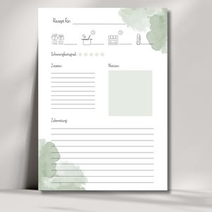 Recipe template for printing PDF digital recipe card digital download DIN A4 portrait format recipe card to fill out German cooking green image 3