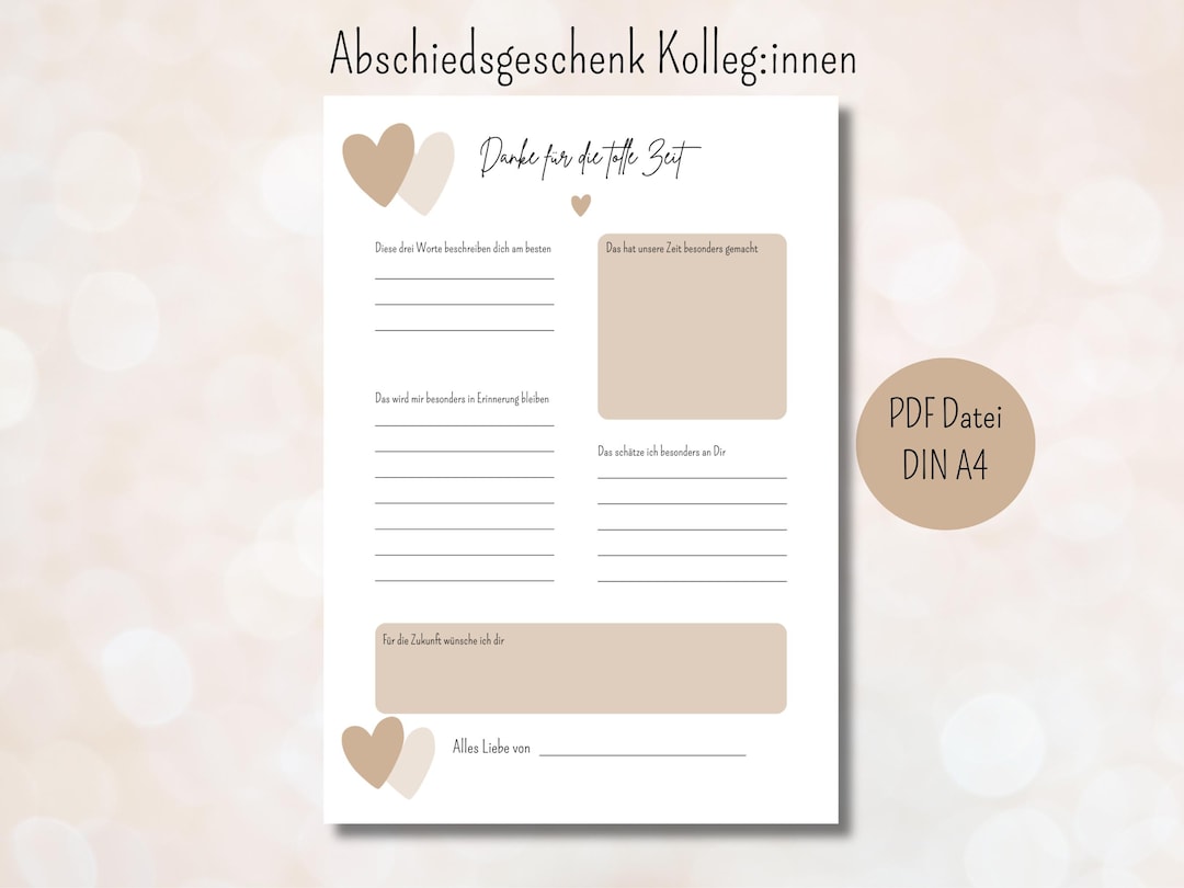Abschiedsgeschenk Kollegen zum Ausfüllen Abschiedskarte Kollegin DIY
