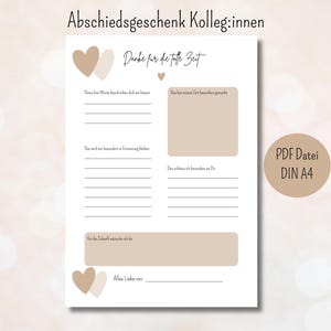 Cadeau d'adieu pour collègues à remplir carte d'adieu collègue DIY carte de remplissage adieu pension retraite beige ami livre collègue