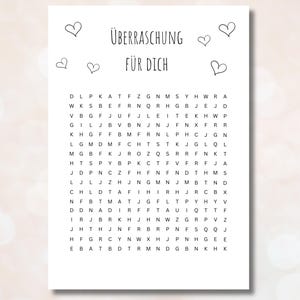 Cupón rompecabezas personalizable Cupón rompecabezas Tiempo en lugar de cosas Puzzle de cumpleaños Búsqueda de palabras DIY Cupón regalo San Valentín PDF