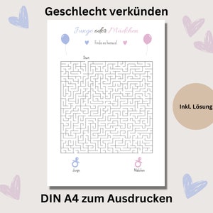 Baby gender reveal puzzle guessing game labyrinth pdf boy or girl to print out German baby shower game gender reveal baby shower
